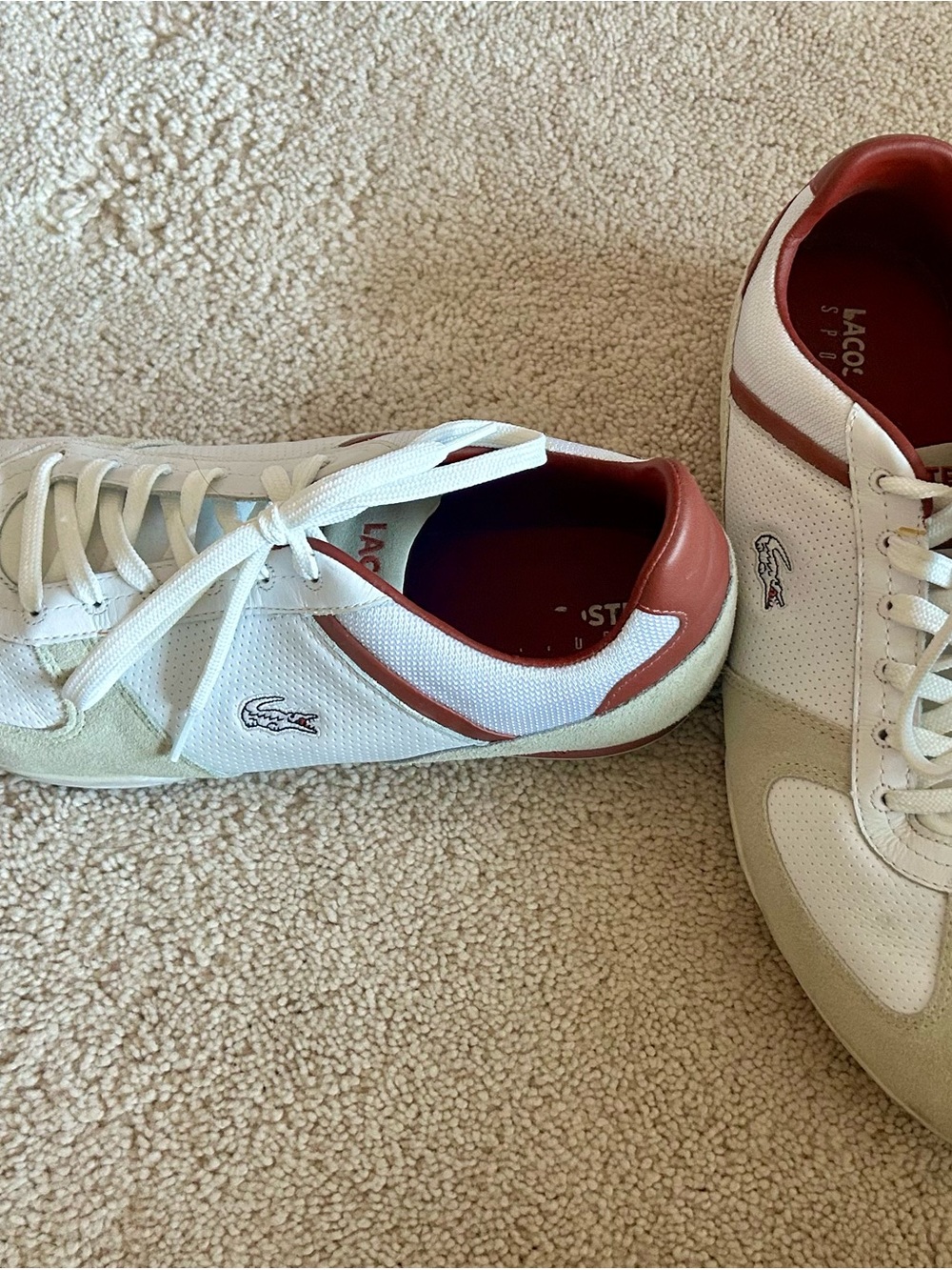 Lacoste Men's White Sneakers with Rust Trim